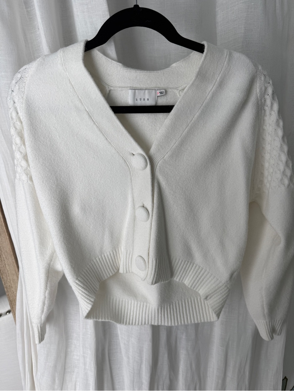 Lush Cream V-Neck Cropped Button Cardigan